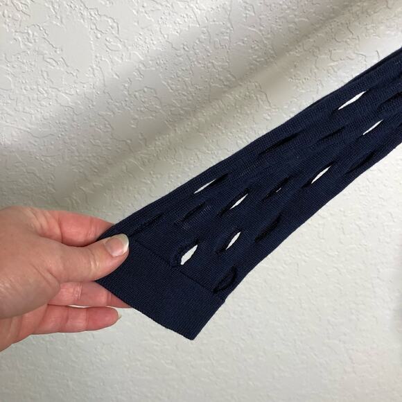 Milly navy blue open circle knit open drape front silk blend cardigan size Small - Picture 6 of 14